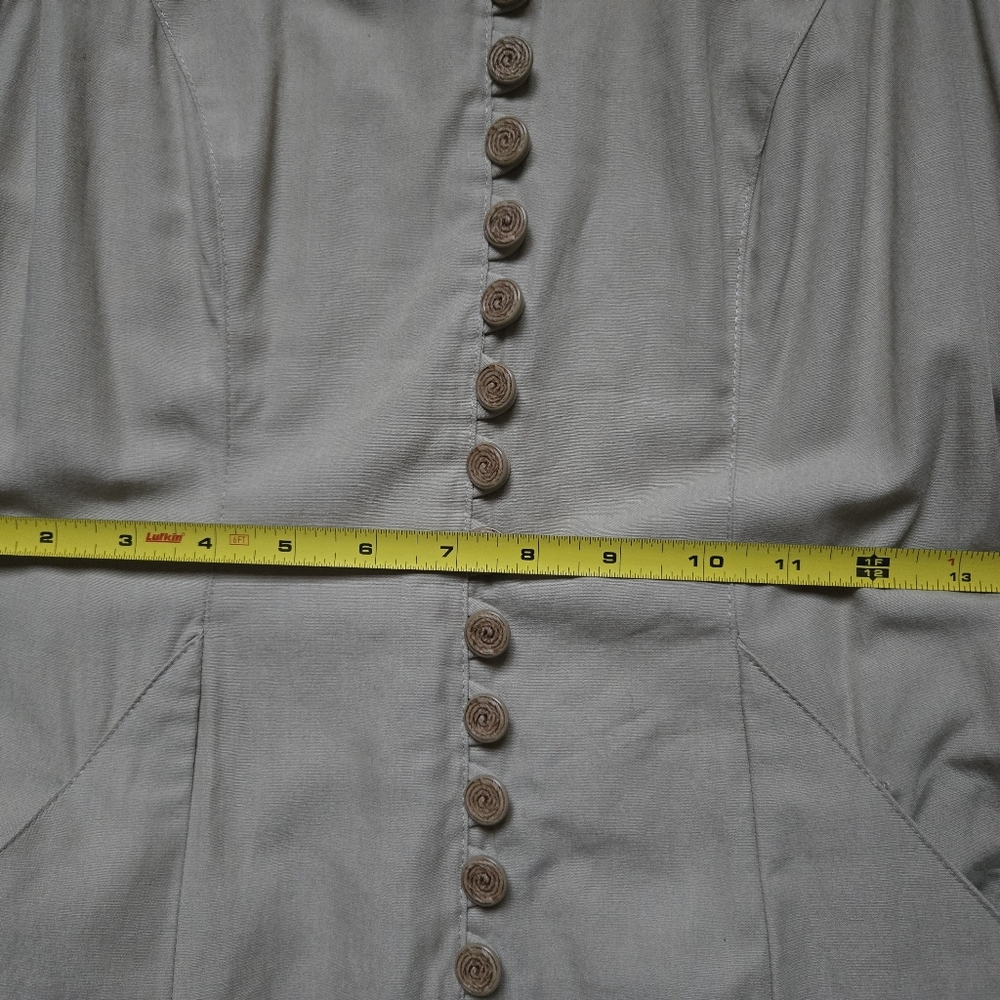 Designer Jean-Claude Poitras 90s Sleeveless Tan Button-Front Dress - Picture 9 of 11